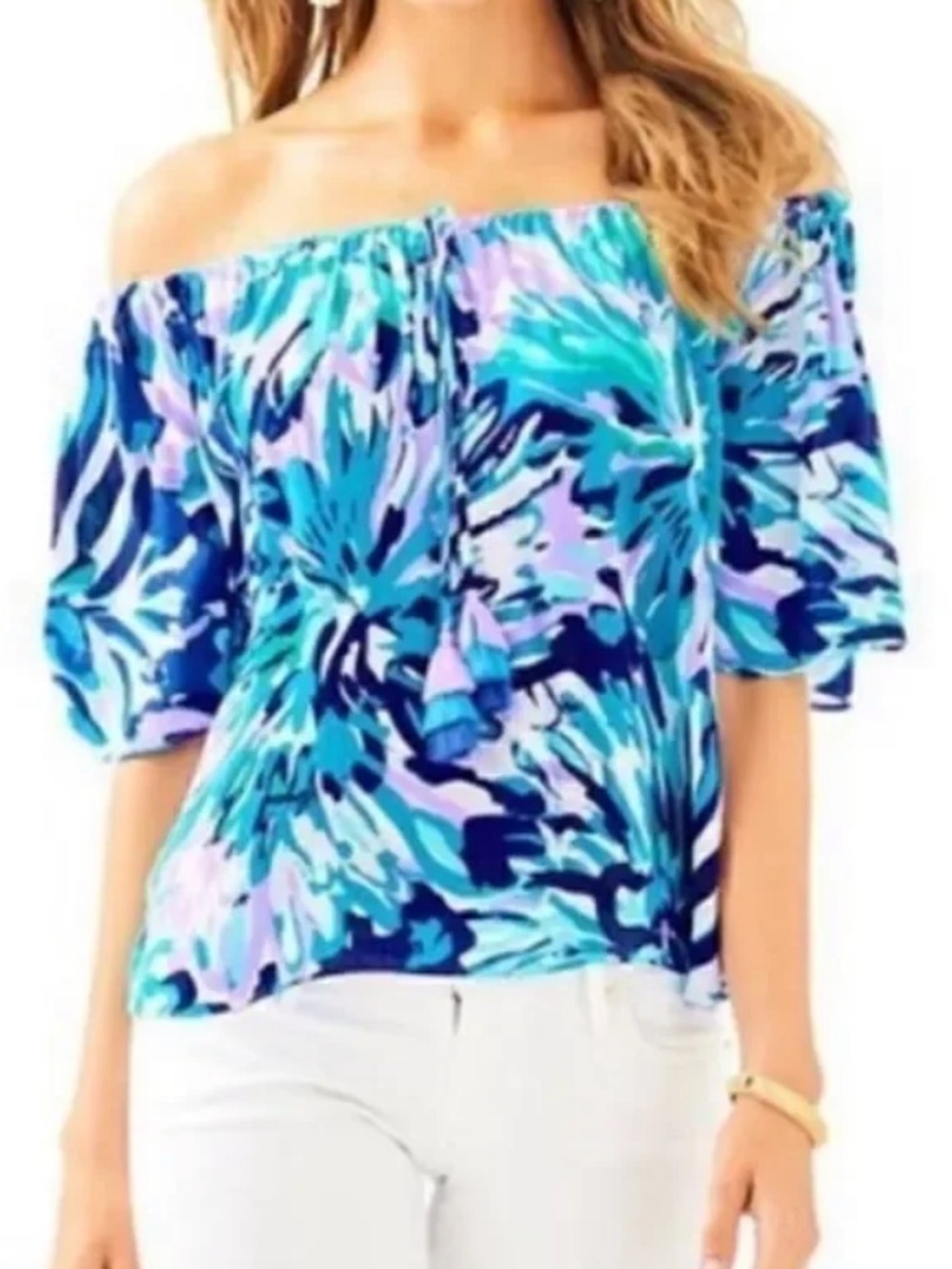 Lilly Pulitzer Sain Top in Capri Teal Off Tropic EUC Size M
